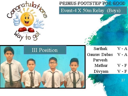 primus Footstep For Good Event-4 X 50 m Relay (Boys) III Position Sarthak Gaurav primus Footstep For Good Event-4 X 50 m Relay (Boys) III Position Sarthak Gaurav