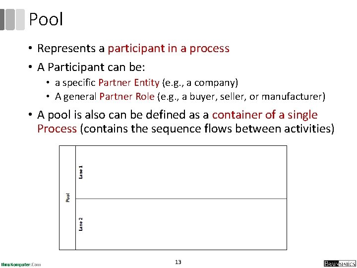 Pool • Represents a participant in a process • A Participant can be: • Pool • Represents a participant in a process • A Participant can be: •