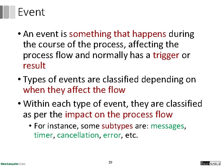 Event • An event is something that happens during the course of the process,