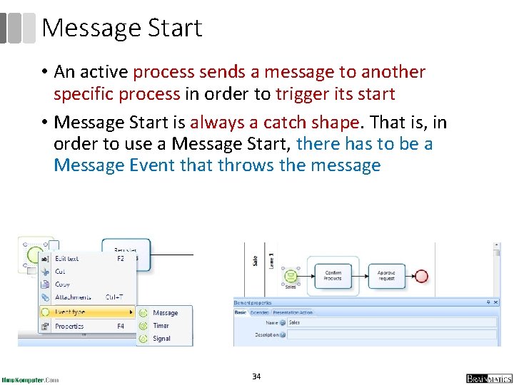 Message Start • An active process sends a message to another specific process in