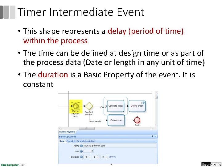 Timer Intermediate Event • This shape represents a delay (period of time) within the