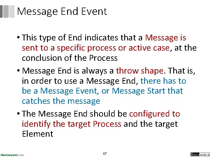 Message End Event • This type of End indicates that a Message is sent Message End Event • This type of End indicates that a Message is sent