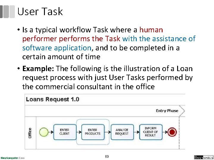 User Task • Is a typical workflow Task where a human performer performs the User Task • Is a typical workflow Task where a human performer performs the