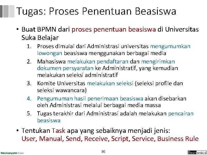 Tugas: Proses Penentuan Beasiswa • Buat BPMN dari proses penentuan beasiswa di Universitas Suka