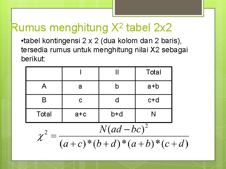 Rumus menghitung X 2 tabel 2 x 2 • tabel kontingensi 2 x 2