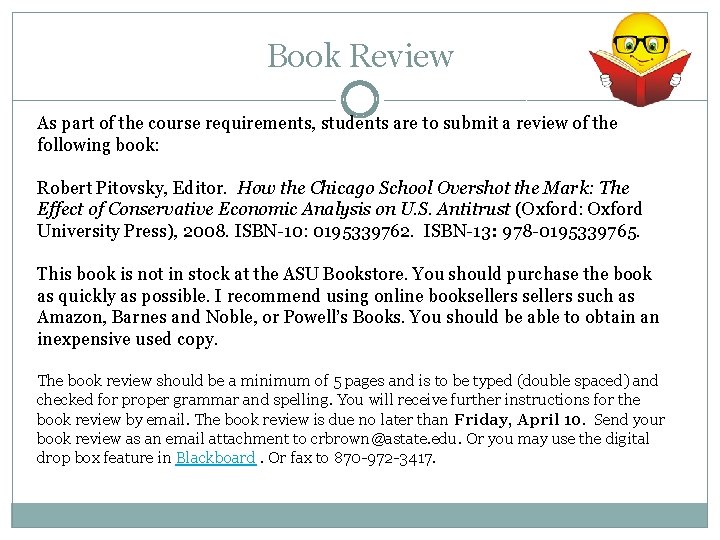 Book Review As part of the course requirements, students are to submit a review