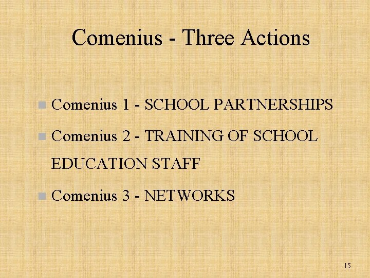 Comenius - Three Actions n Comenius 1 - SCHOOL PARTNERSHIPS n Comenius 2 -