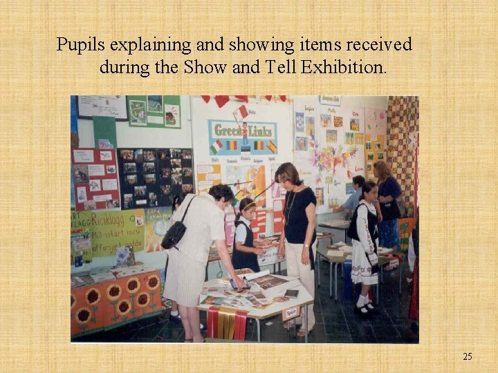 Pupils explaining and showing items received during the Show and Tell Exhibition. 25 