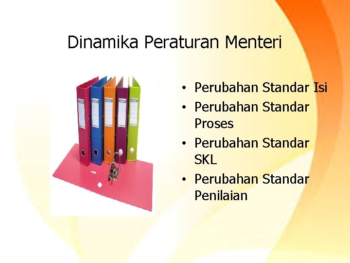 Dinamika Peraturan Menteri • Perubahan Standar Isi • Perubahan Standar Proses • Perubahan Standar