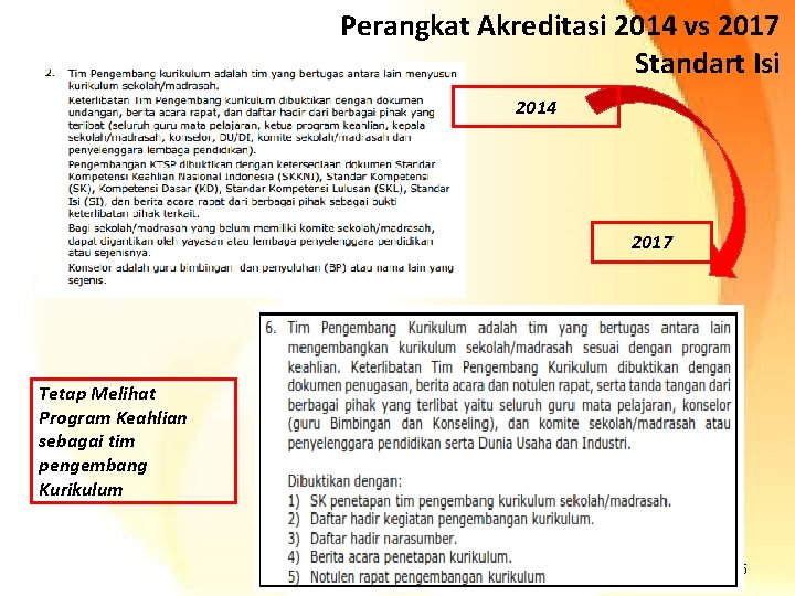 Perangkat Akreditasi 2014 vs 2017 Standart Isi 2014 2017 Tetap Melihat Program Keahlian sebagai