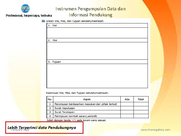 Profesional, terpercaya, terbuka Instrumen Pengumpulan Data dan Informasi Pendukung Lebih Terperinci data Pendukungnya Company