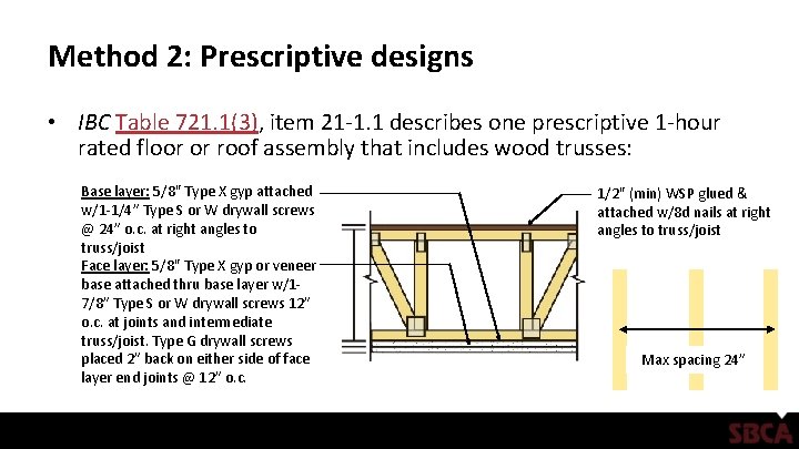 Method 2: Prescriptive designs • IBC Table 721. 1(3), item 21 -1. 1 describes