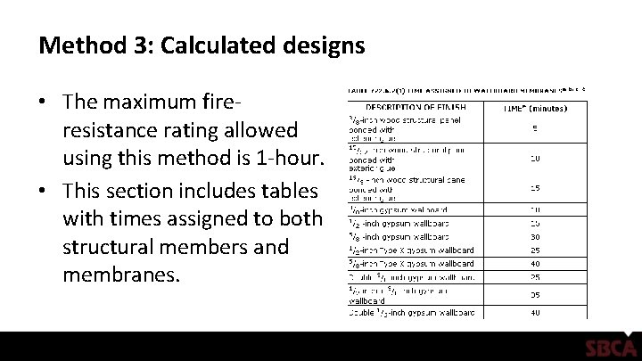 Method 3: Calculated designs • The maximum fireresistance rating allowed using this method is