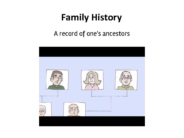 Family History A record of one's ancestors 
