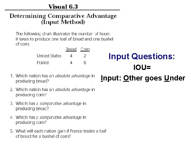Input Questions: IOU= Input: Other goes Under 