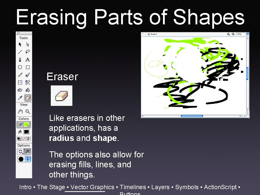 Erasing Parts of Shapes Eraser Like erasers in other applications, has a radius and