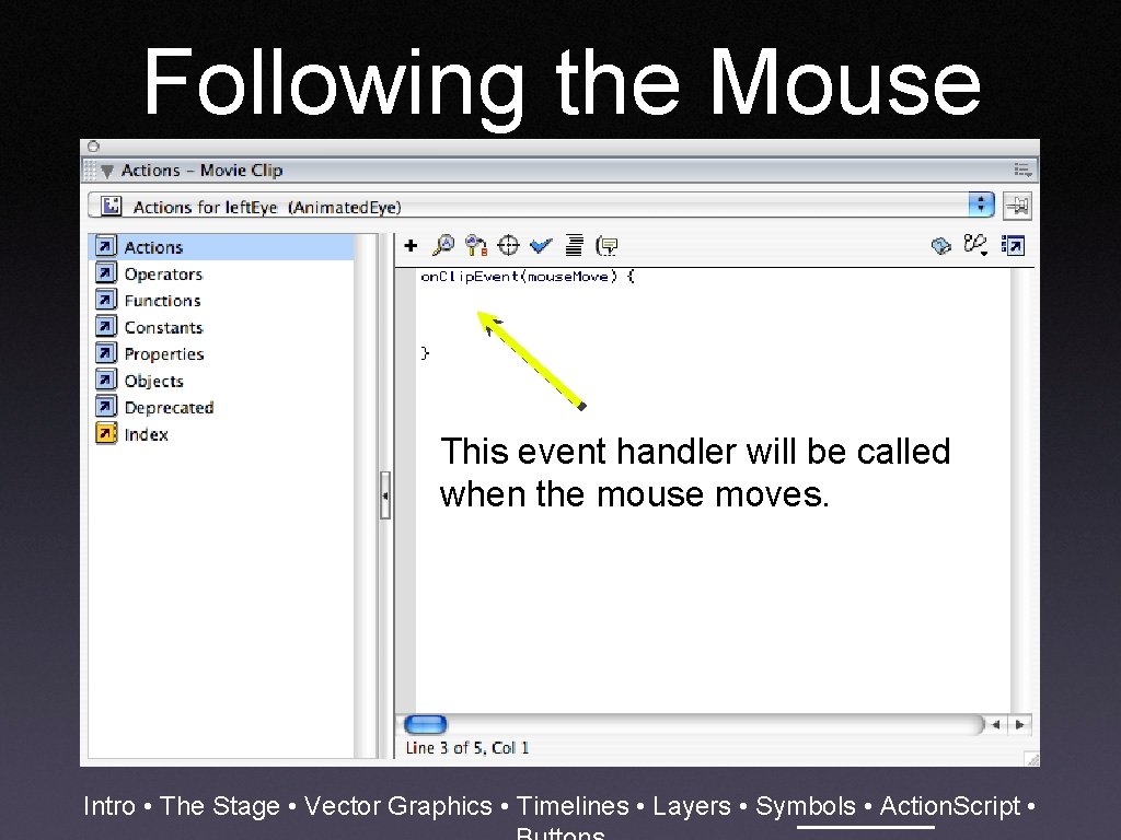 Following the Mouse This event handler will be called when the mouse moves. Intro