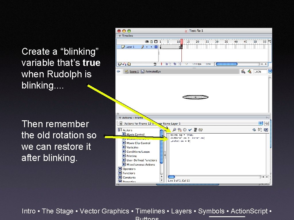 Create a “blinking” variable that’s true when Rudolph is blinking. . Then remember the