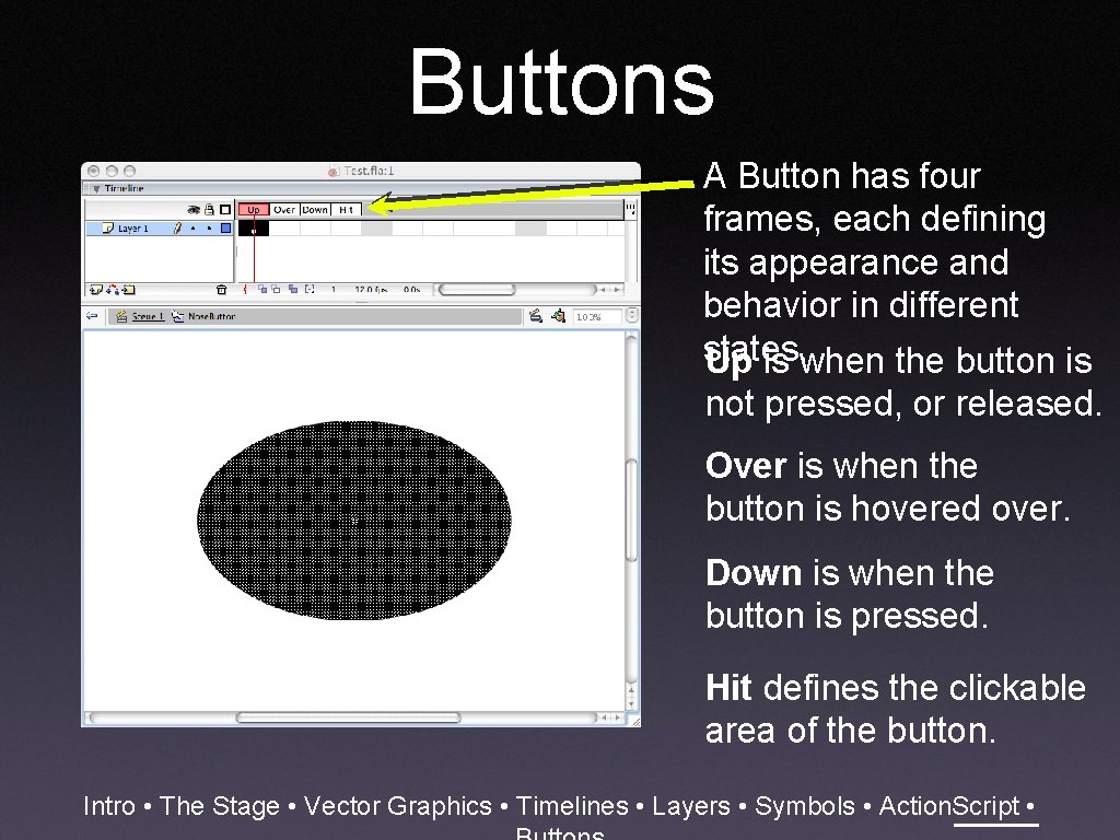 Buttons A Button has four frames, each defining its appearance and behavior in different