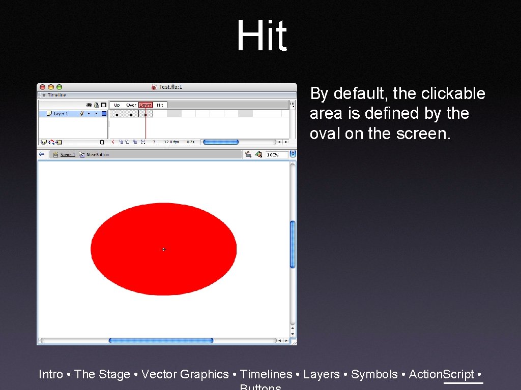 Hit By default, the clickable area is defined by the oval on the screen.