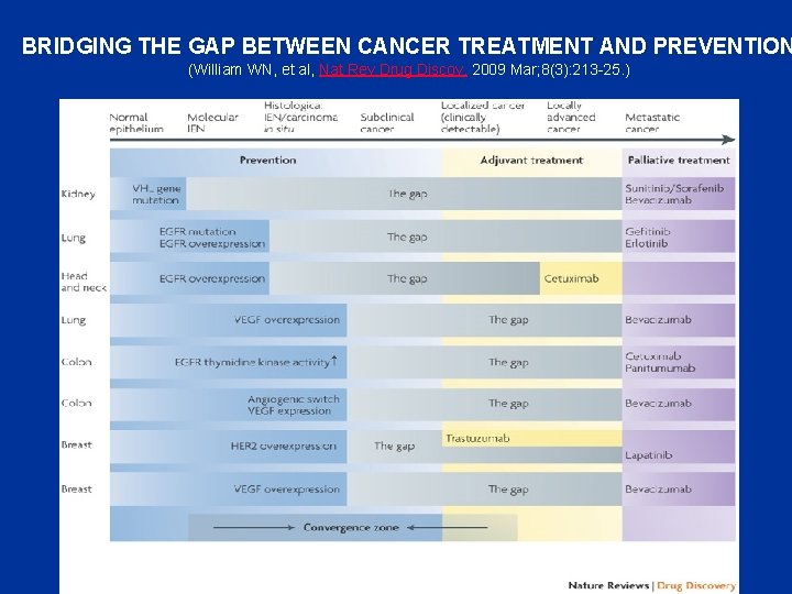 BRIDGING THE GAP BETWEEN CANCER TREATMENT AND PREVENTION (William WN, et al, Nat Rev