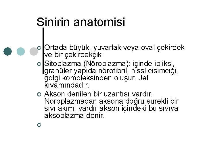 Sinirin anatomisi ¢ ¢ Ortada büyük, yuvarlak veya oval çekirdek ve bir çekirdekçik Sitoplazma