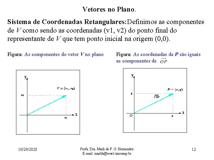 Vetores no Plano. Sistema de Coordenadas Retangulares: Definimos as componentes de V como sendo