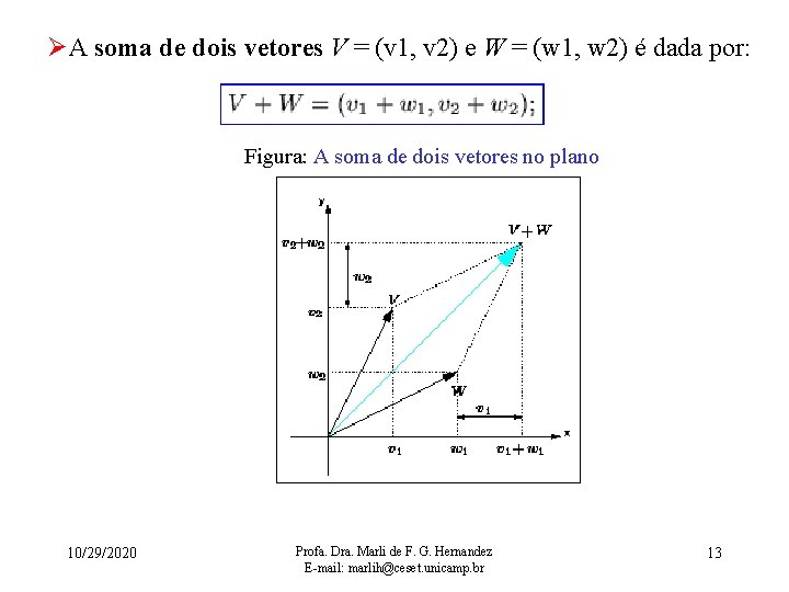 ØA soma de dois vetores V = (v 1, v 2) e W =