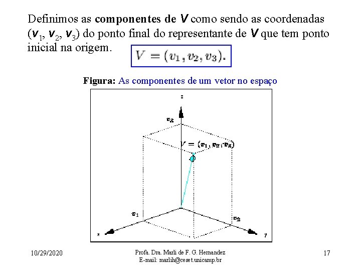 Definimos as componentes de V como sendo as coordenadas (v 1, v 2, v