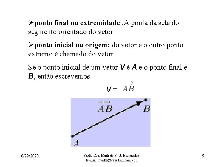 Øponto final ou extremidade : A ponta da seta do segmento orientado do vetor.