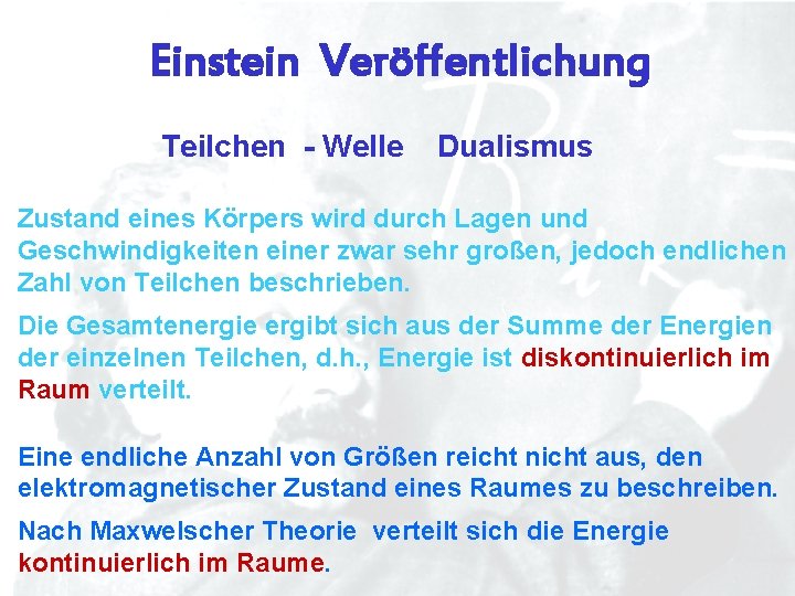 Einstein Veröffentlichung Teilchen - Welle Dualismus Zustand eines Körpers wird durch Lagen und Geschwindigkeiten