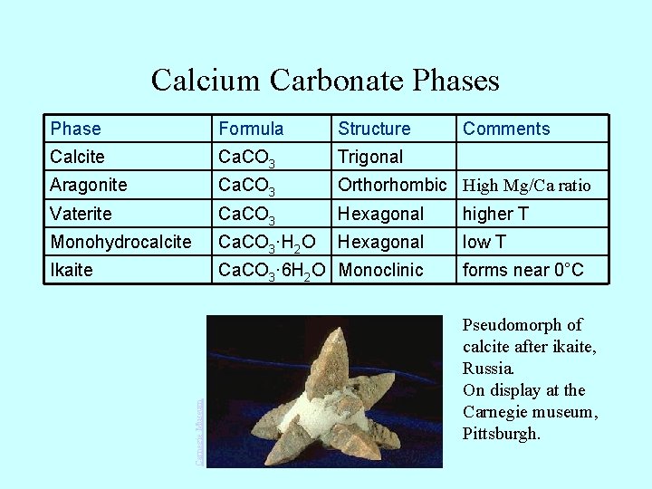 Calcium Carbonate Phases Phase Formula Structure Calcite Ca. CO 3 Trigonal Aragonite Ca. CO