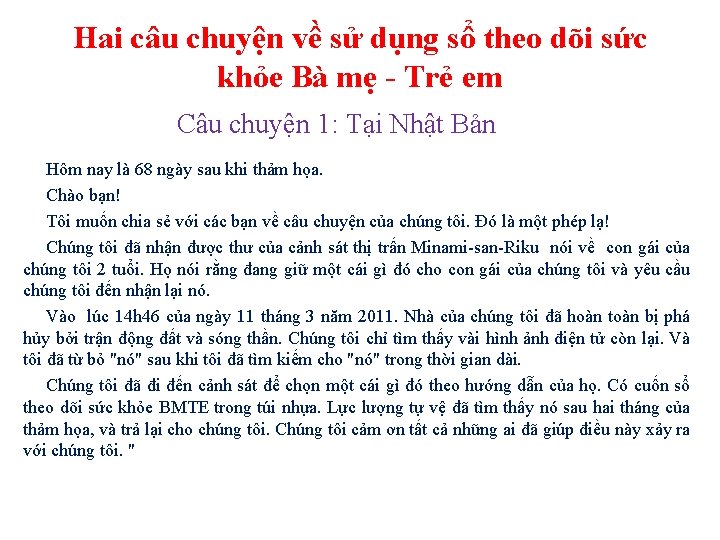 Hai câu chuyện về sử dụng sổ theo dõi sức khỏe Bà mẹ -