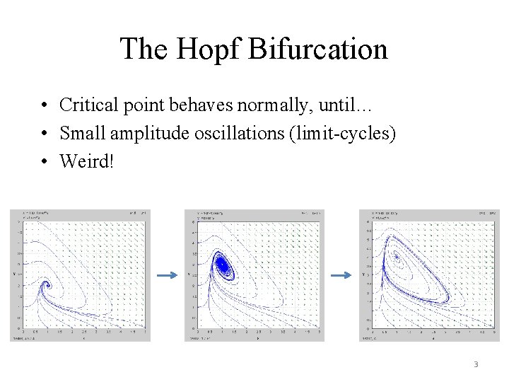 The Hopf Bifurcation • Critical point behaves normally, until… • Small amplitude oscillations (limit-cycles)