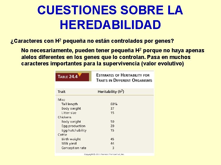 CUESTIONES SOBRE LA HEREDABILIDAD ¿Caracteres con H 2 pequeña no están controlados por genes?