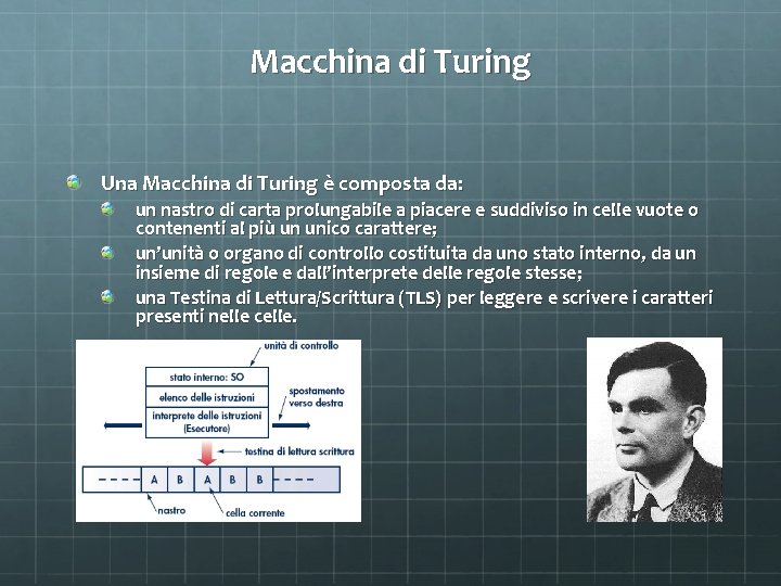 Macchina di Turing Una Macchina di Turing è composta da: un nastro di carta