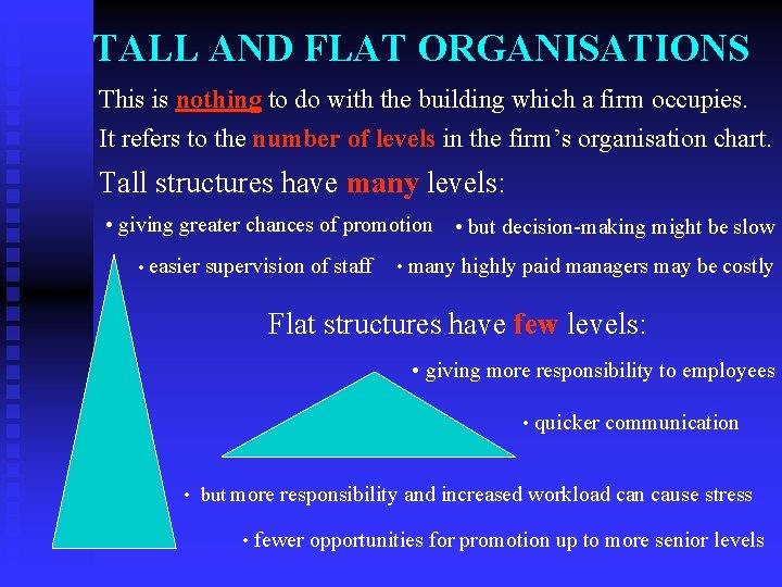 TALL AND FLAT ORGANISATIONS This is nothing to do with the building which a