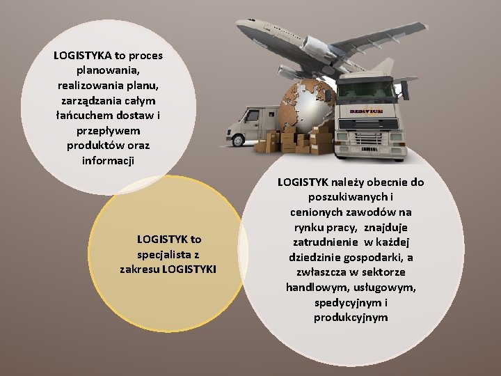 LOGISTYKA to proces planowania, realizowania planu, zarządzania całym łańcuchem dostaw i przepływem produktów oraz