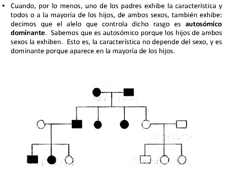  • Cuando, por lo menos, uno de los padres exhibe la característica y