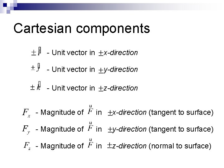 Cartesian components - Unit vector in x-direction - Unit vector in y-direction - Unit
