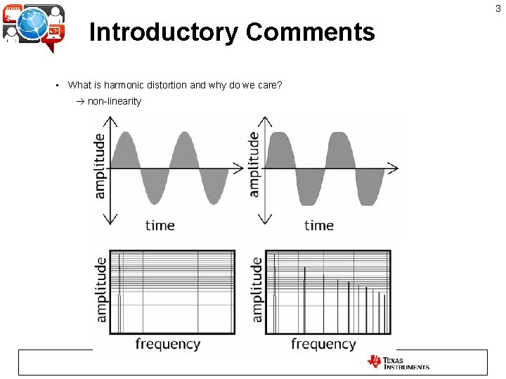 3 Introductory Comments • What is harmonic distortion and why do we care? non-linearity