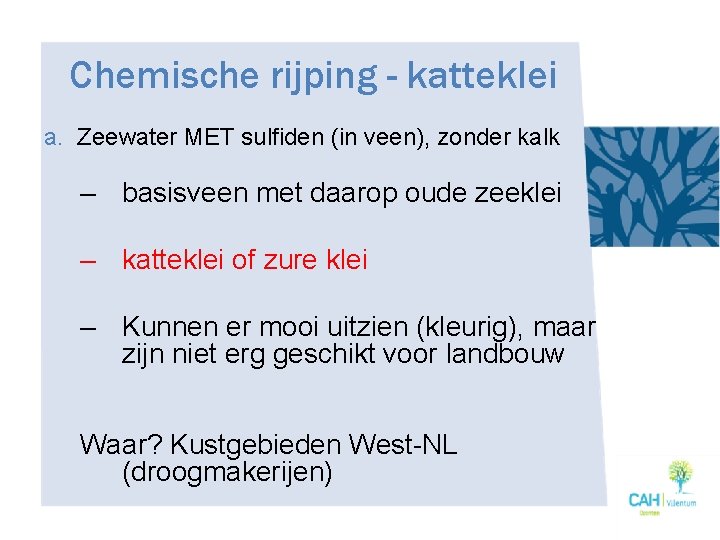 Chemische rijping - katteklei a. Zeewater MET sulfiden (in veen), zonder kalk – basisveen