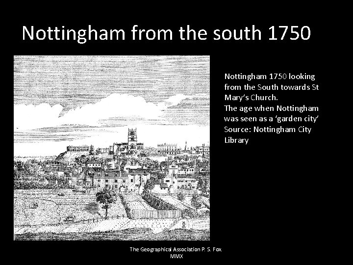 Nottingham from the south 1750 Nottingham 1750 looking from the South towards St Mary’s