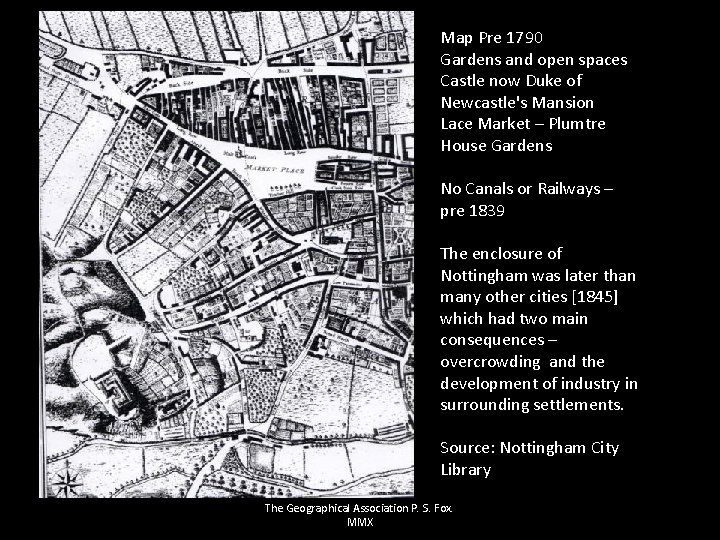 Map Pre 1790 Gardens and open spaces Castle now Duke of Newcastle's Mansion Lace