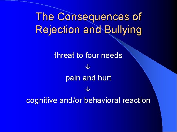 The Consequences of Rejection and Bullying threat to four needs â pain and hurt