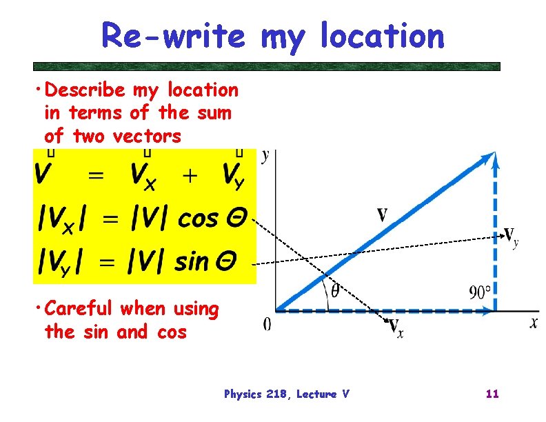 Re-write my location • Describe my location in terms of the sum of two