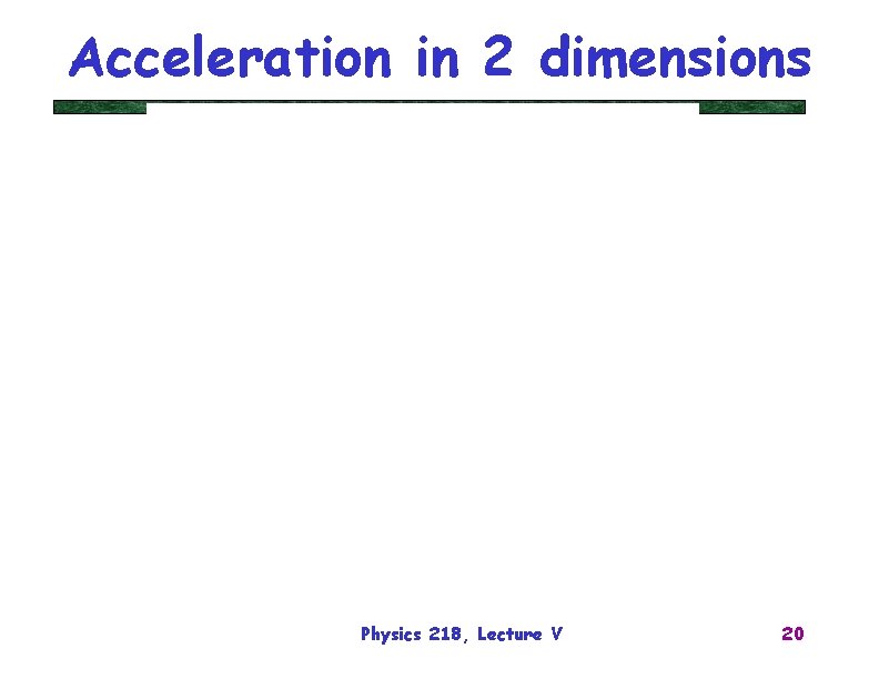 Acceleration in 2 dimensions Physics 218, Lecture V 20 
