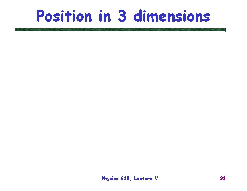 Position in 3 dimensions Physics 218, Lecture V 31 