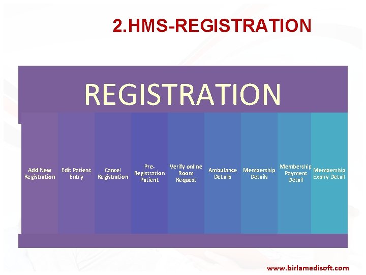  2. HMS-REGISTRATION Add New Registration Pre. Verify online Membership Edit Patient Cancel Ambulance