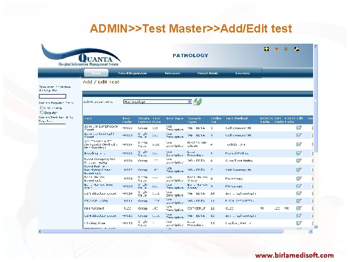 ADMIN>>Test Master>>Add/Edit test www. birlamedisoft. com 